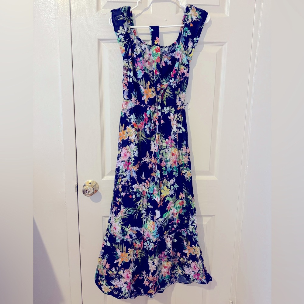 Amour Vert Organic Cotton Navy Floral Maxi Dress